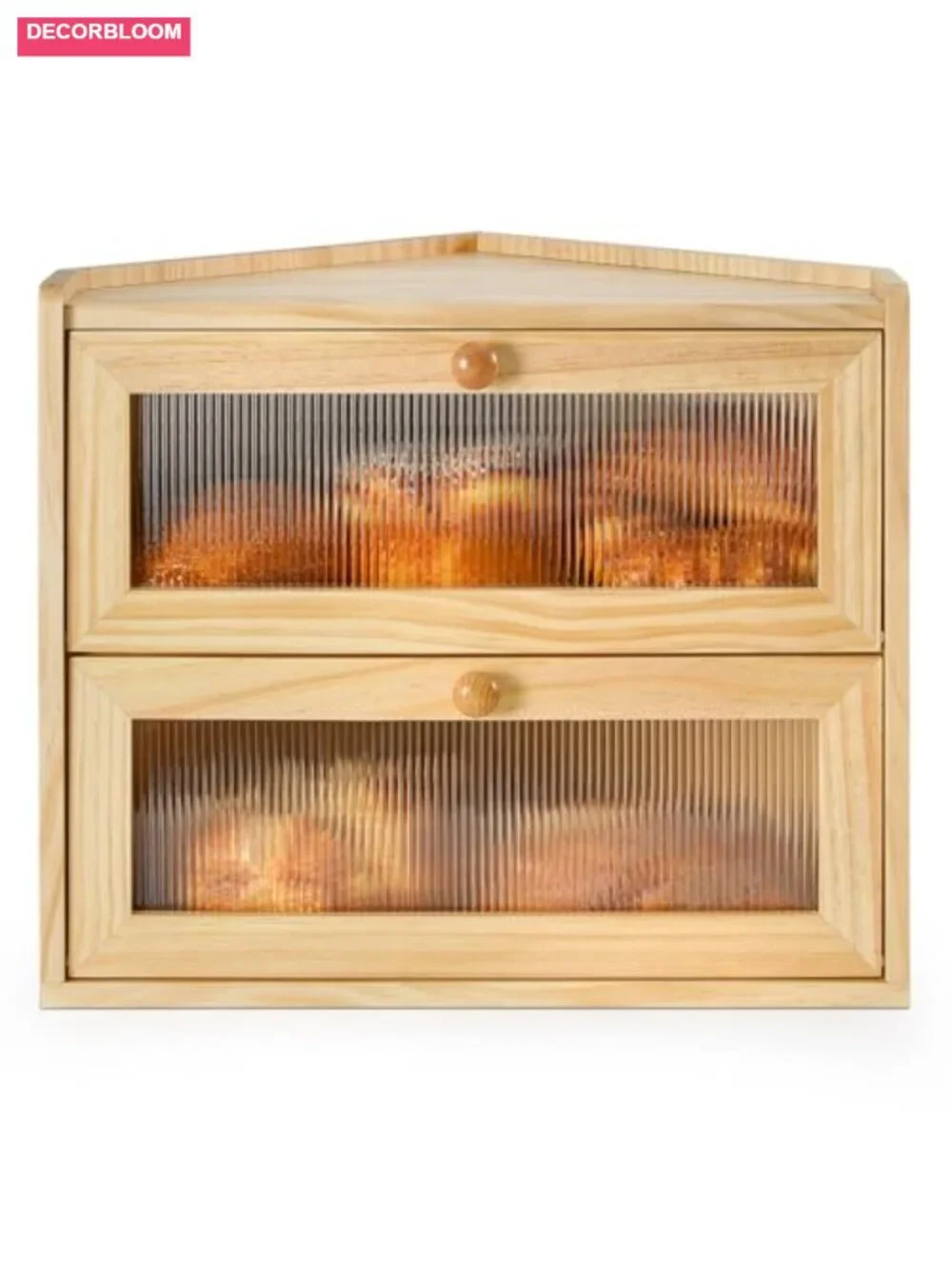 Rustic Wooden 2 Tier Bread Box with Acrylic Window, Magnetic Closure,